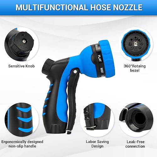 Miniatura 9 de NGreen Boquilla rociadora de manguera de jardín, rociador de agua con 8 patrones ajustables, resistente a los impactos y antideslizante para regar