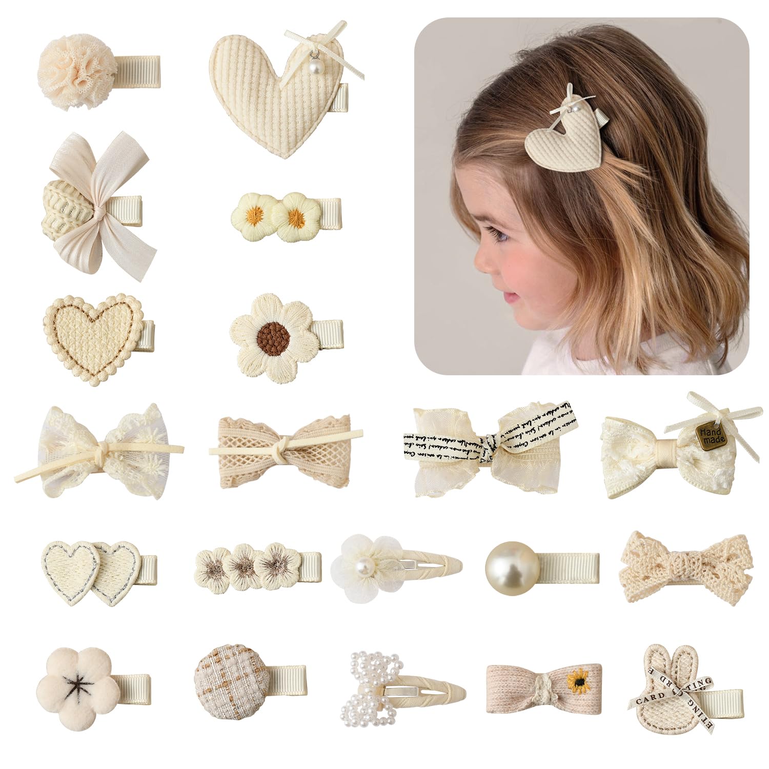 VelvetGlow Kleinkind Haarspangen Set, 2,4 Zoll Baby MäDchen Haarschleifen, Haarschleifen MäDchen, VollstäNdig Bedeckte Haarspangen, SäUglingshaarschmuck FüR Kinder, 20 StüCk