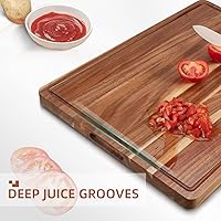 Vista 4 de Tabla de cortar de madera para cocina, tabla de cortar grande de 24 x 18 pulgadas con ranura para jugo y mango lateral, tabla de cortar, bloque