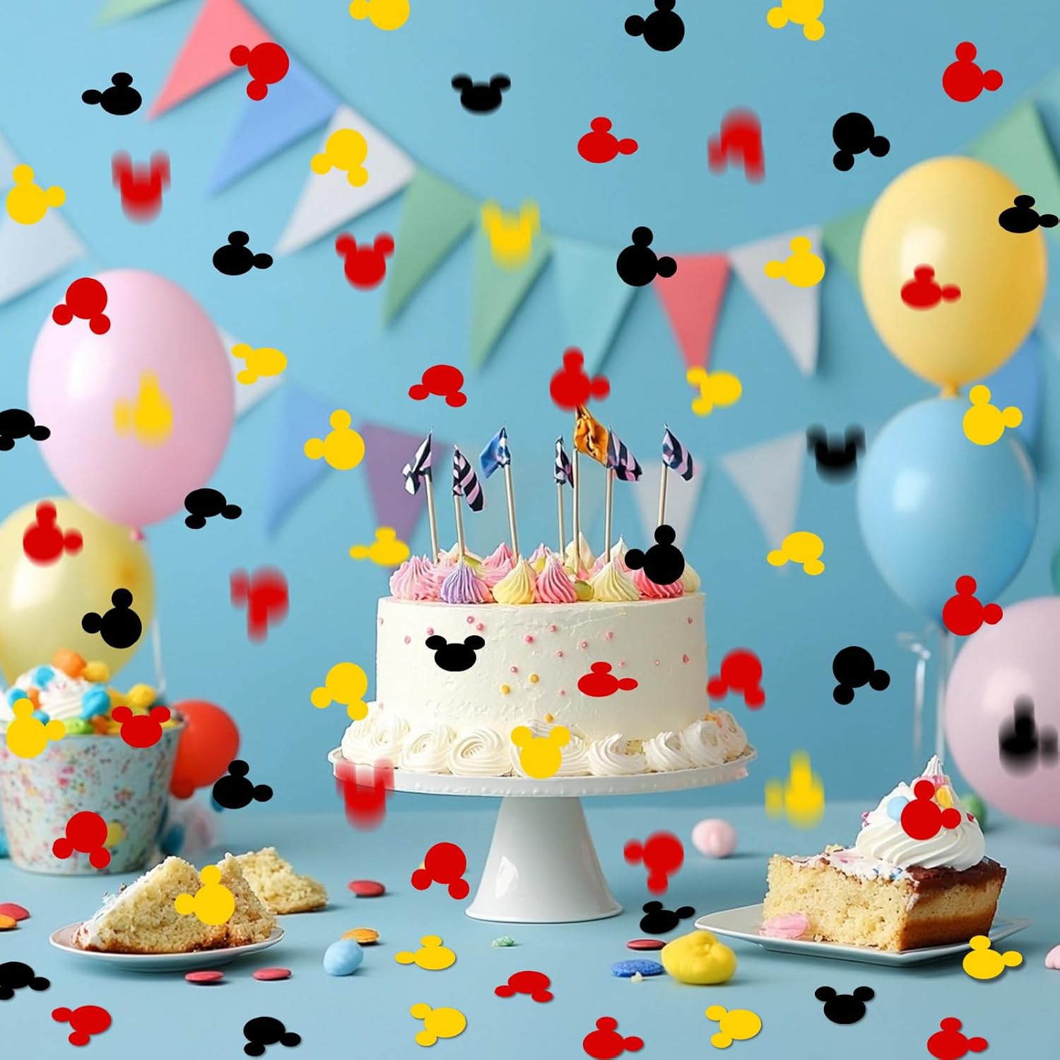 Mini Mouse Confetti Party Decorations – Red, Yellow, Black Foil Table Confetti for Kids Birthday Party Supplies, Baby Shower, Theme Events – 45g/1.58oz Shiny Foil Material 1500 Pcs