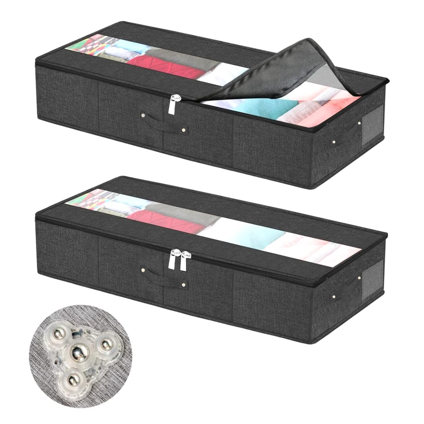 Contenitore sotto il letto con ruote, contenitori con coperchi, organizer per scarpe da mettere sotto il letto con grande capacità di 60 l, cassetto portaoggetti sotto il letto per vestiti,