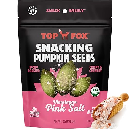 Miniatura 7 de Top Fox Snacks Semillas de calabaza para comer (sal rosa del Himalaya, 3.5 oz – paquete de 6 unidades) - Snacks sin gluten, snacks de proteína