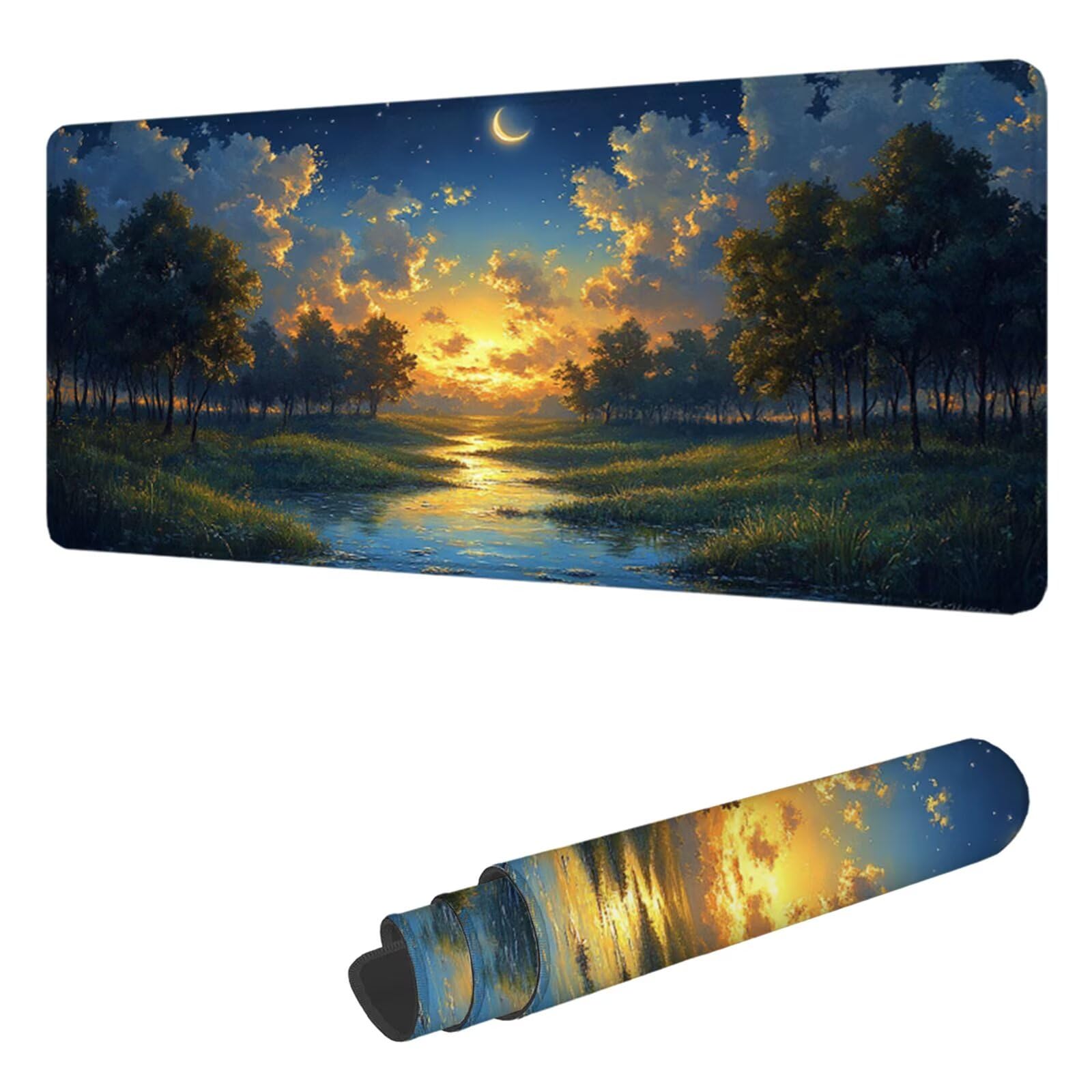 Podkładka pod mysz do gier Drzewo Podkładka pod mysz XXL 1400 x 600 mm, pod ręką Podkładka pod mysz krajobrazową z antypoślizgową gumową podstawą Wodoodporna zszyte krawędzie, do pracy, gier, biura