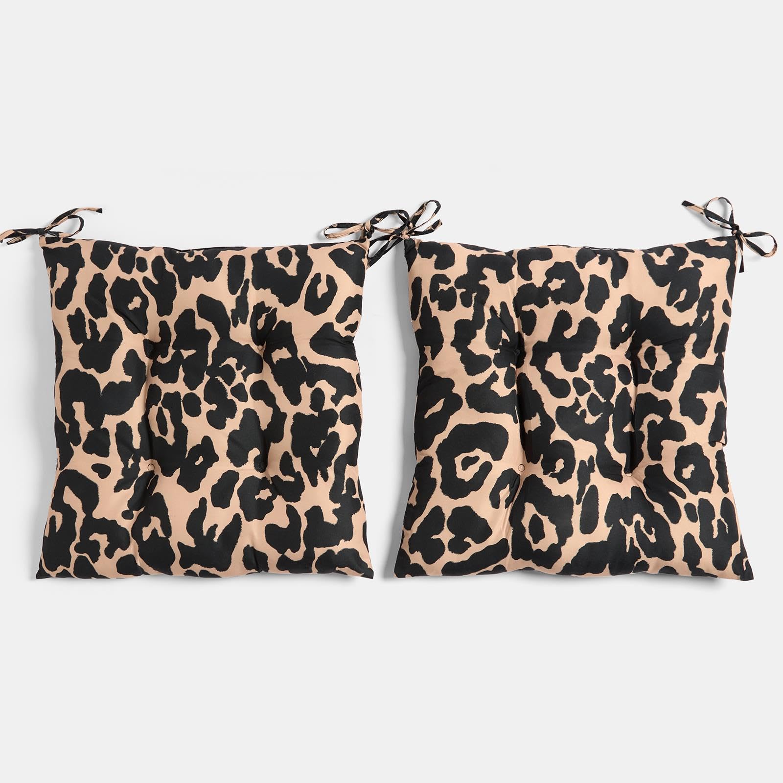 OHS 2 Pack Seat Pads for Dining Chairs, Chair Cushions Soft Comfy Outdoor Cushions with Ties for Garden Furniture Bistro Chairs Kitchen Dining Chair Seat Pads, Leopard Print - 40 x 40cm โ image 1