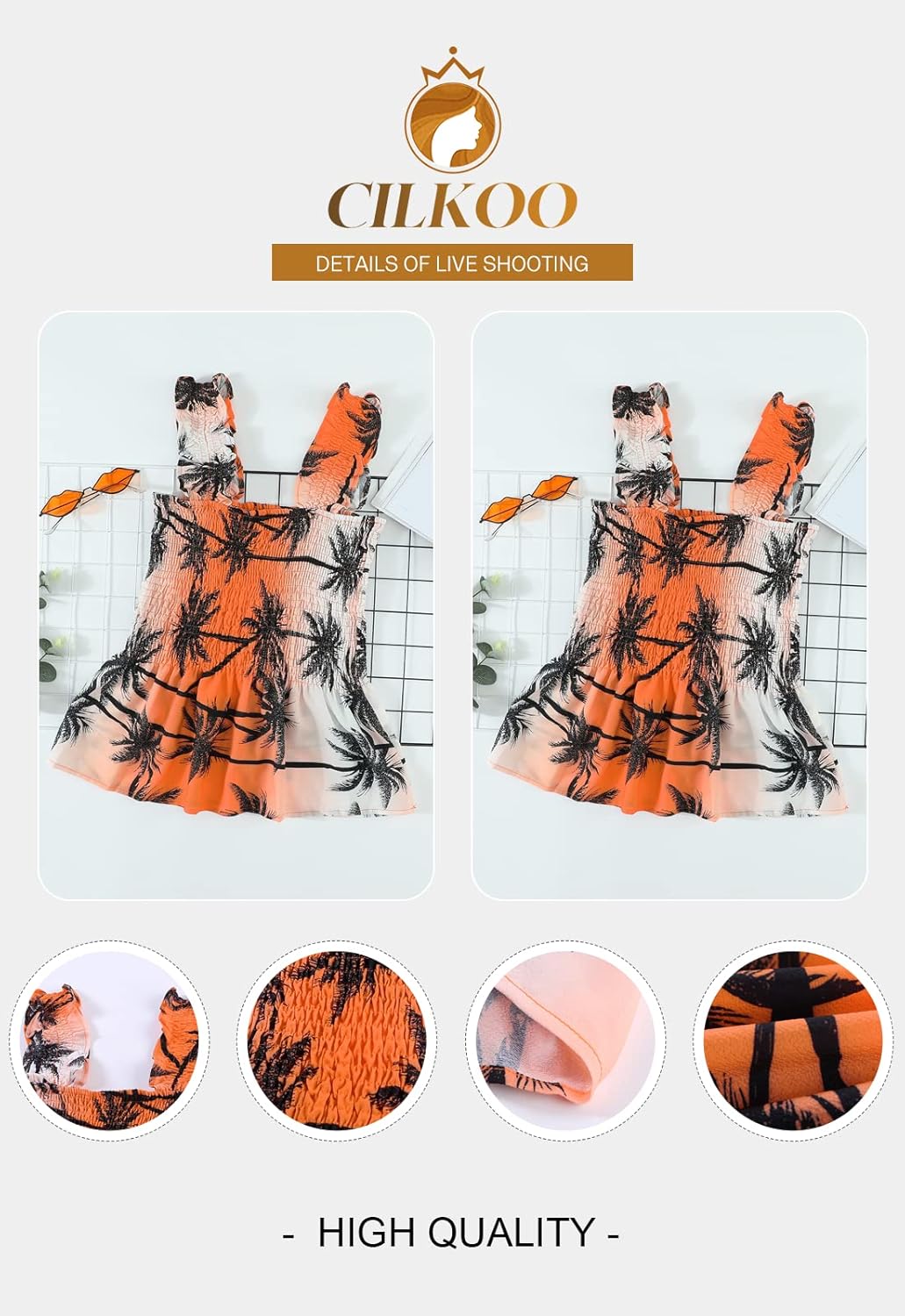 CILKOO Women Smock Tank Top Chic Ruffle Hem Strap Cami Top Summer Tanks Tops Elastic Crop Tank Top Orange Tank Top Cropped Blouse Shirts for Women Girl XX-Large