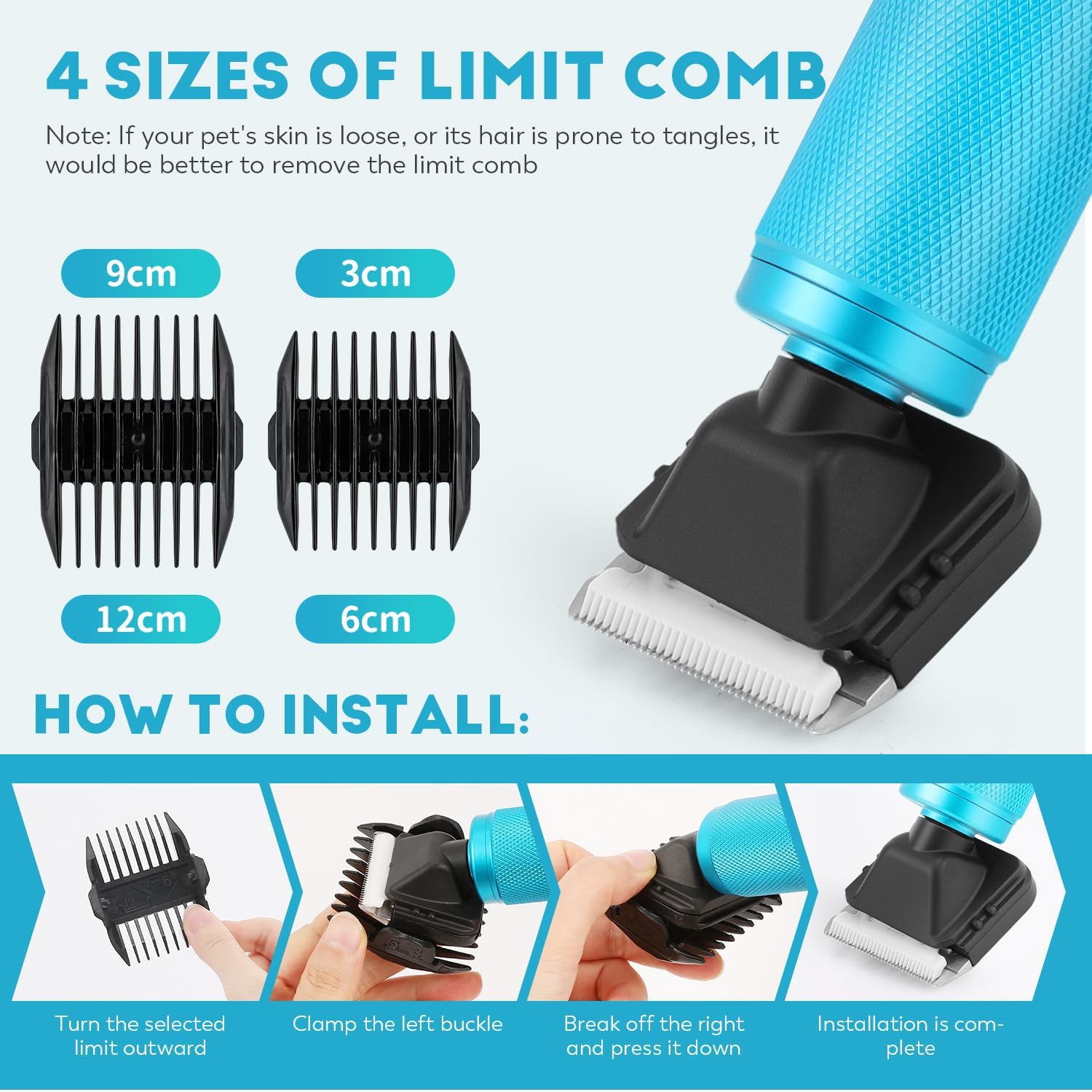 CGOLDENWALL Dog Hair Clippers 280W, 2000-6000RPM Continuous Speed Control, Low Noise< 50DB, Ideal for Pets of All Types of Coat, with 2 Blades & 2 Combs (3/6mm, 9/12mm) 7