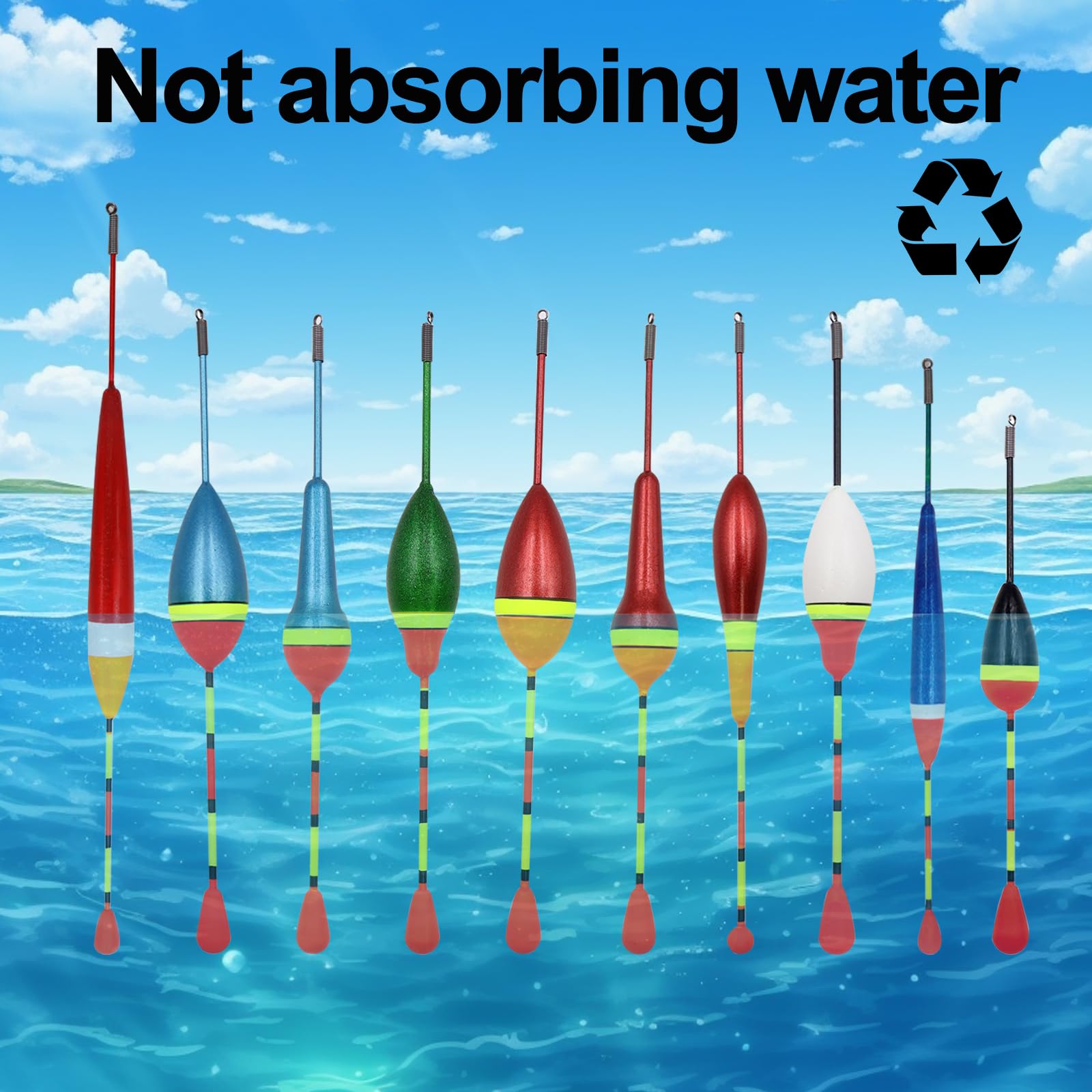 10 pcs Flotadores de Pesca de Mar con Plomos Pesca Boyas de Pesca de Diferentes Tamaños Bobbers para Pesca Nocturna en El Mar (0.6g/0.8g/1.2g/2.5g/3g/4.5g)