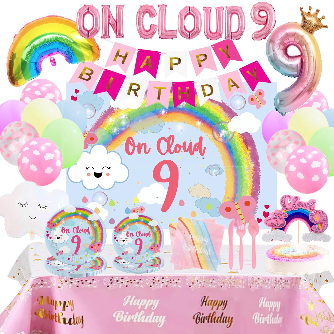 BEOXAGAR On Cloud 9 Birthday Party Decorations,On Cloud 9 Balloons,On Cloud 9 Cake Topper,On Cloud 9 Birthday Decor.