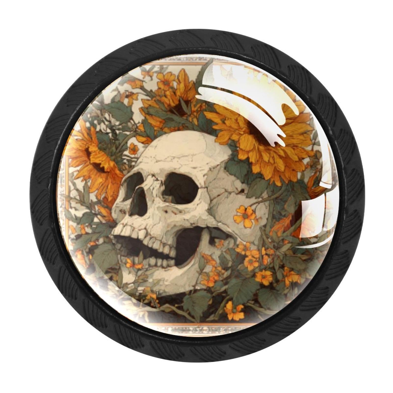 CHENZZZZ 4 Pack Skull Sunflower (3) Kitchen Cabinet Knobs Drawer Knobs Door Dresser Handles for Personalized Gifts Great for Any Occasion