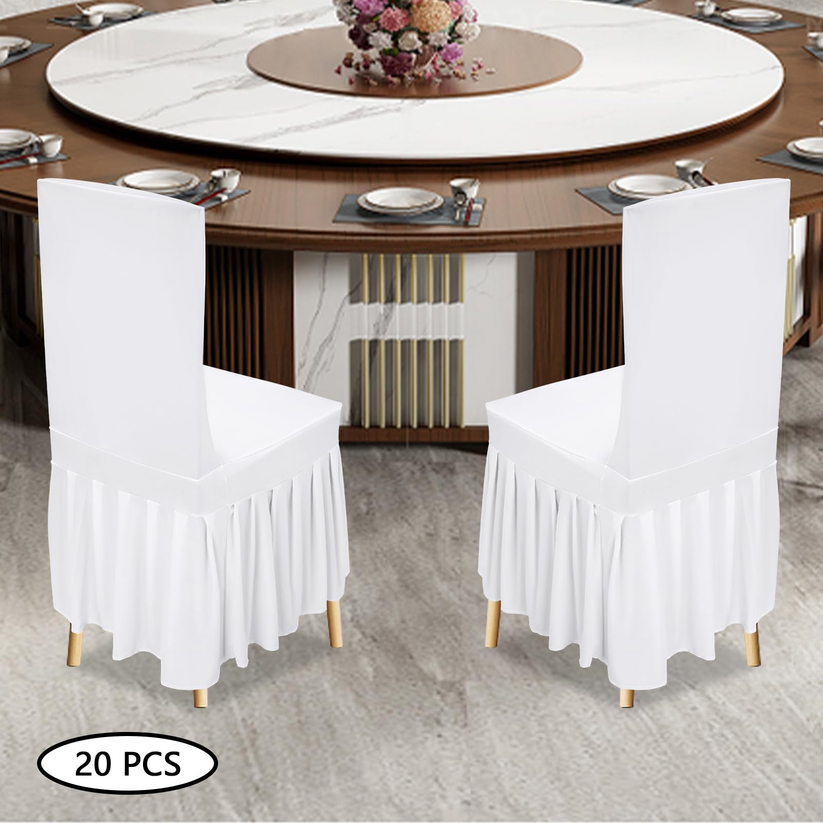 Set di 20 coprisedia elasticizzati, universali, bianchi, rimovibili, lavabili, per sala da pranzo, matrimoni, banchetti, hotel, antiscivolo
