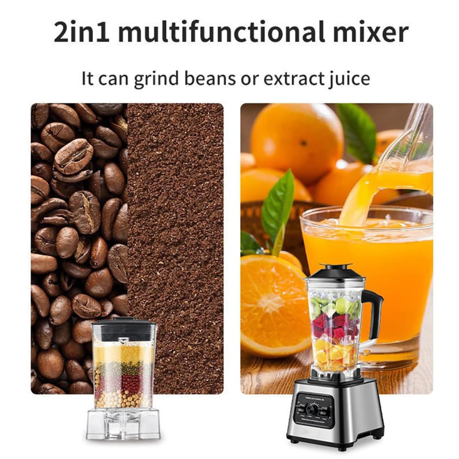 Blender Smoothie Maker 2,5 L 2 W 1 Blender Z Dzbankiem Do żywności Z 4 Ostrzami Ze Stali Nierdzewnej 9 Poziomów Prędkości Kruszarka Do Lodu Młynek Młynek Do Kawy/przypraw Funkcja Samoczyszczenia