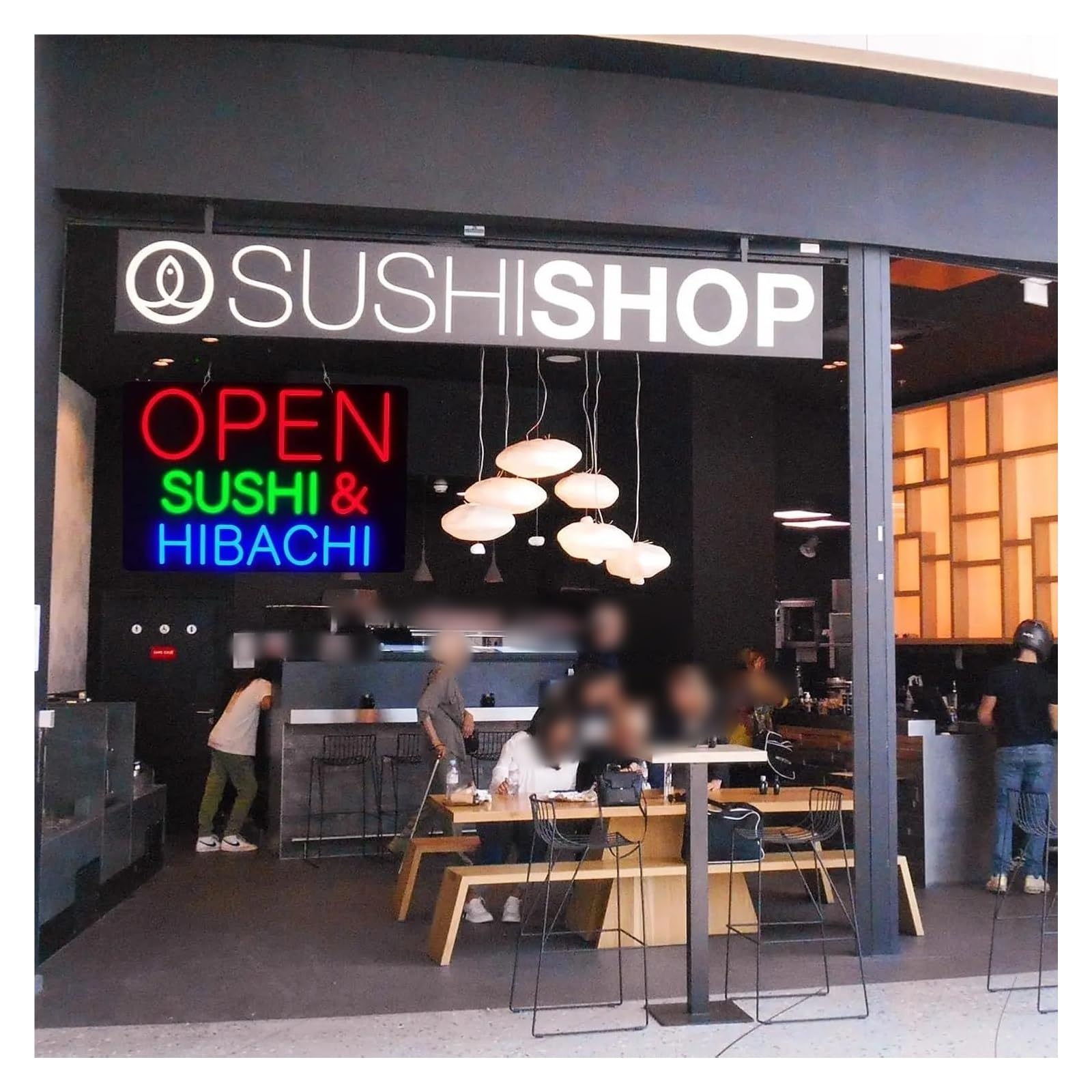 Insegna al Neon Insegna al neon Apri Sushi & Hibachi | Luce LED dimmerabile alimentata tramite USB per bar ristorante business decorazione murale estetica 42 cm x 28 cm