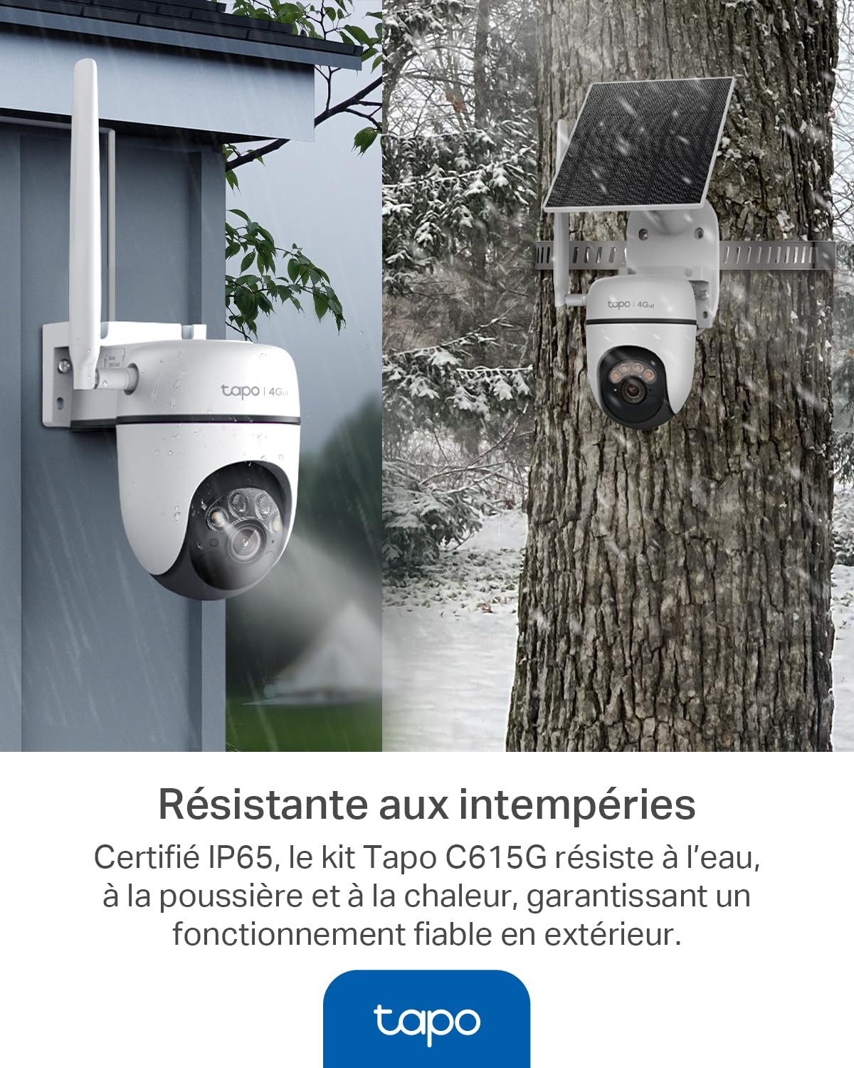 Tapo C615G KIT Caméra 4G Solaire Extérieur 2K 3MP – Caméra Surveillance 4G avec Carte SIM, Vision Nocturne Couleur, Détection IA Personne/Animal/Véhicule, Suivi 360°, Batterie & Stockage Local/Cloud