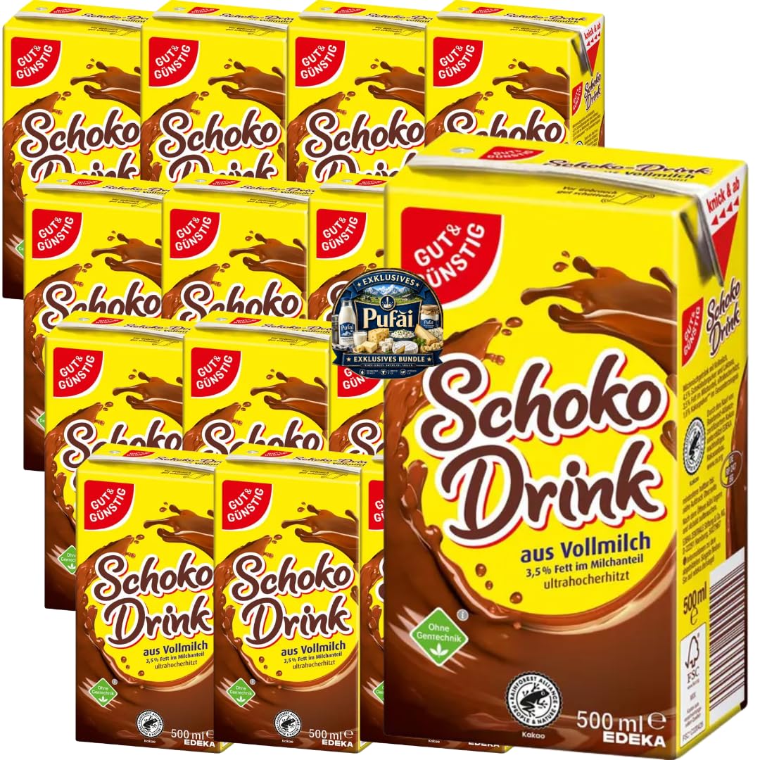 PUFAI Bundle – Schoko-Milchdrink 500 ml – Milchmischgetränk mit Schokoladengeschmack und 3,5% Fett – Trinkfertig – Vorteilspack 16er-Set