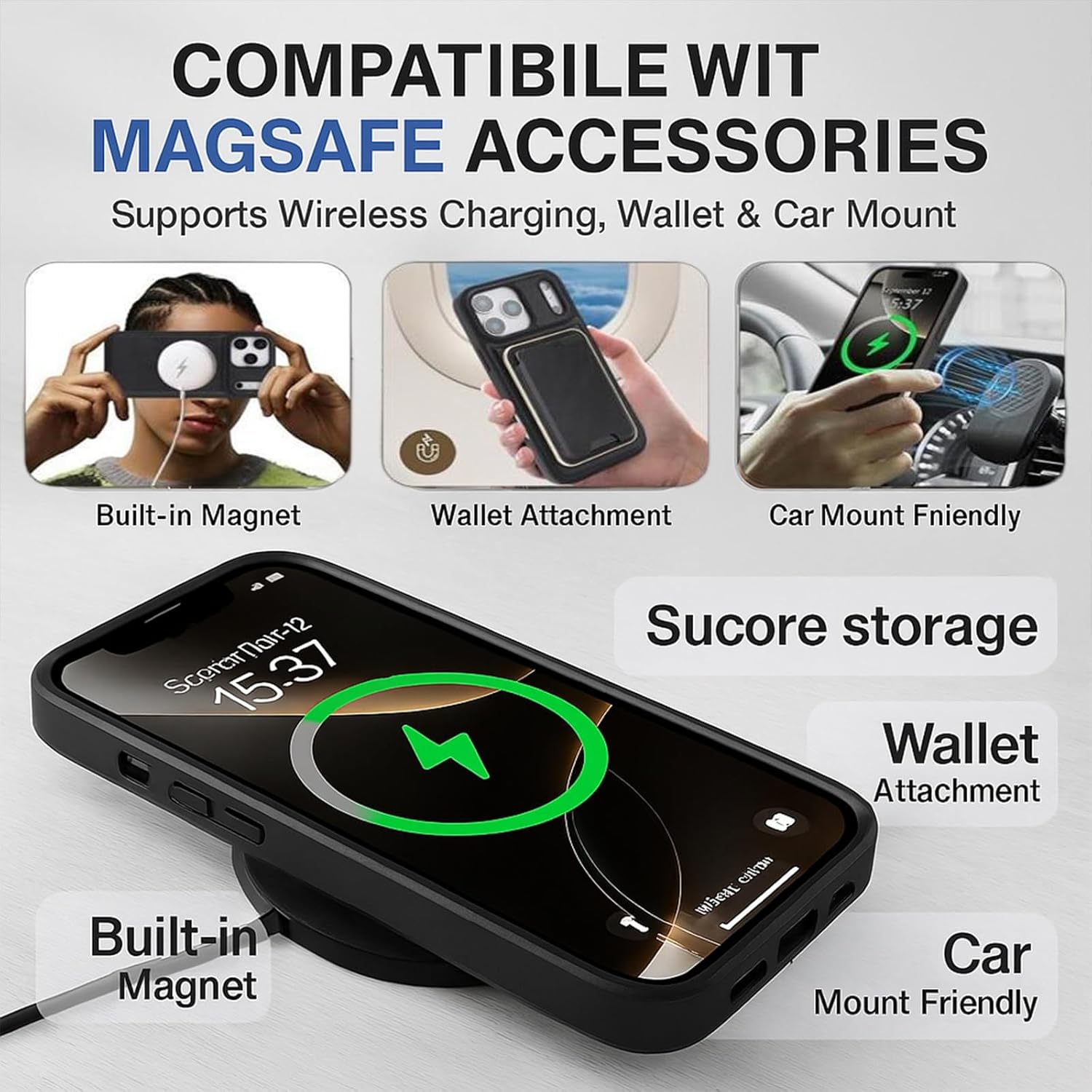 Case for iPhone 17 Pro Max/17 Pro/17 Air/17, Slim PU Leather Cover with Microfiber Lining, Shockproof TPU Protection, Compatible with MagSafe, Raised Edge Design(Black,17 Pro MAX)