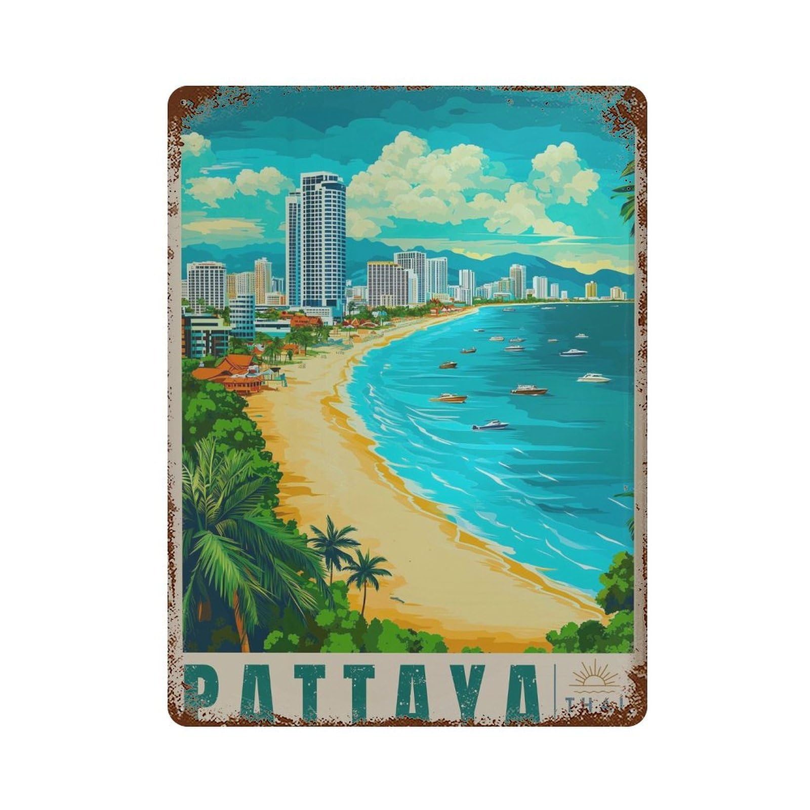 xiaoxiaoshen Pattaya Thailand Travel Tropical Beach Wall Decor Art Metal Tin Poster Modern Home Decor Art Home Bar Shop Decorations Vintage Sign 40x30cm