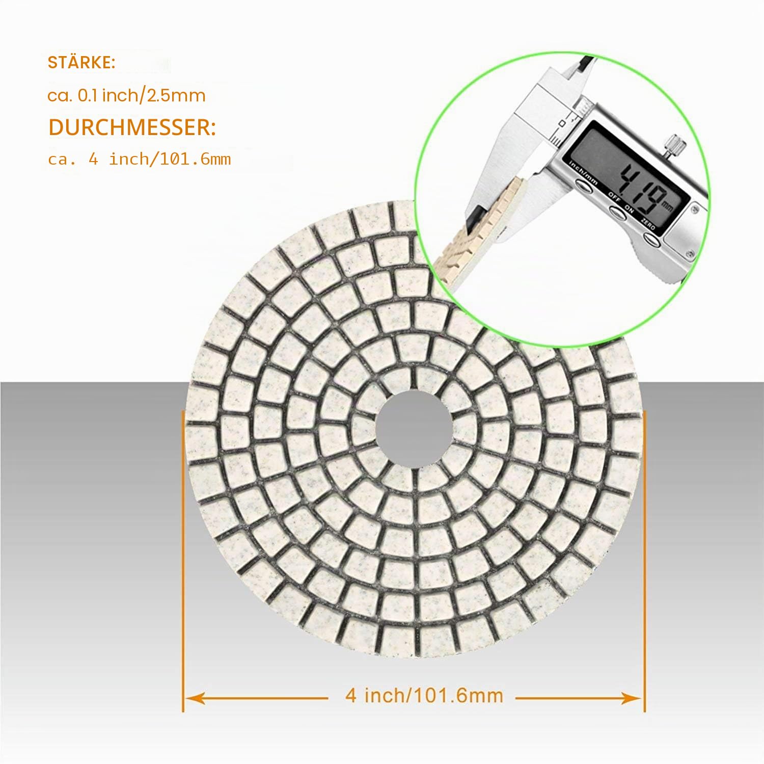SPTA 14 Stück 100mm Nass Diamant Schleifscheibe Polierset für Granit Stein Beton Marmor, 100mm Diamant Schleifpads für Polierer & Winkelschleifer, Gemischt Körnung 50# - 6000#.mit 1tlg Trägerplatte