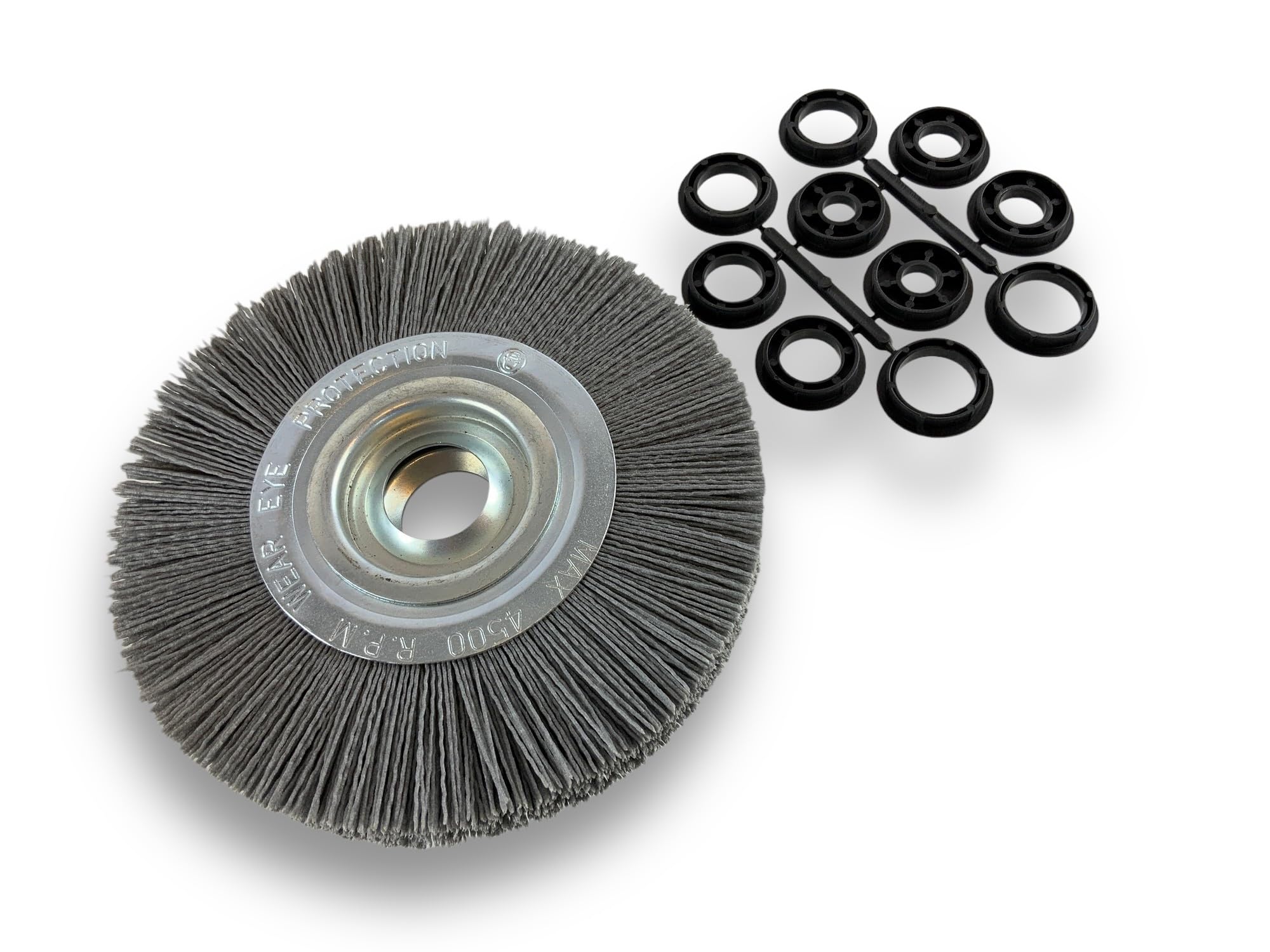 Brosse circulaire NYLON Abrasif | Ø 200 mm | Epaisseur 2 rangs | Carbure de silicium Grain 120 | Alésage 32 mm + réducteur bague 25/22/20/16/12 mm | Touret meuleuse ponceuse | Kibros 238202KR_120