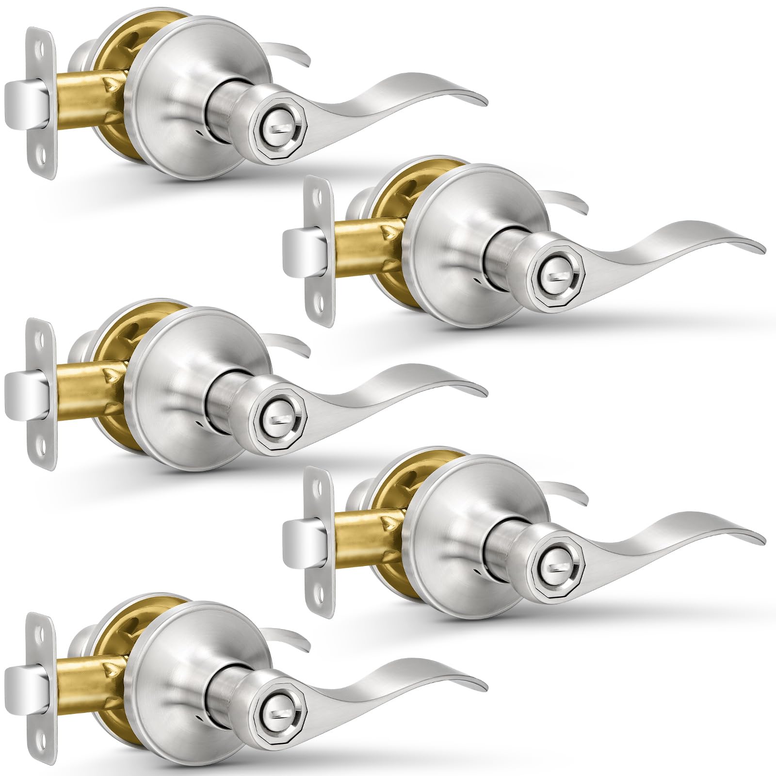 Sopoby 5 Pack Door Handles Privacy Door Levers, Heavy Duty Wave Style ...