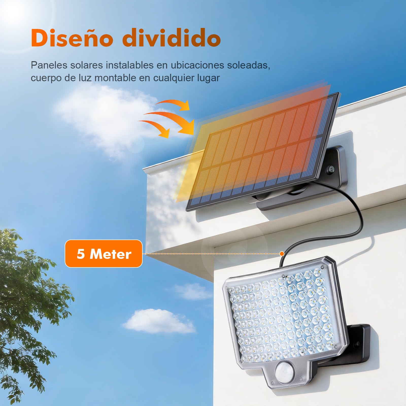 GRIFEMA GD201 Luz Solar Exterior con Sensor de Movimiento, [108 LEDs/ 3 Modos/ 1500mAH], Foco Solar Exterior con Control Remoto, IP65 Impermeable para Jardín, Garajes