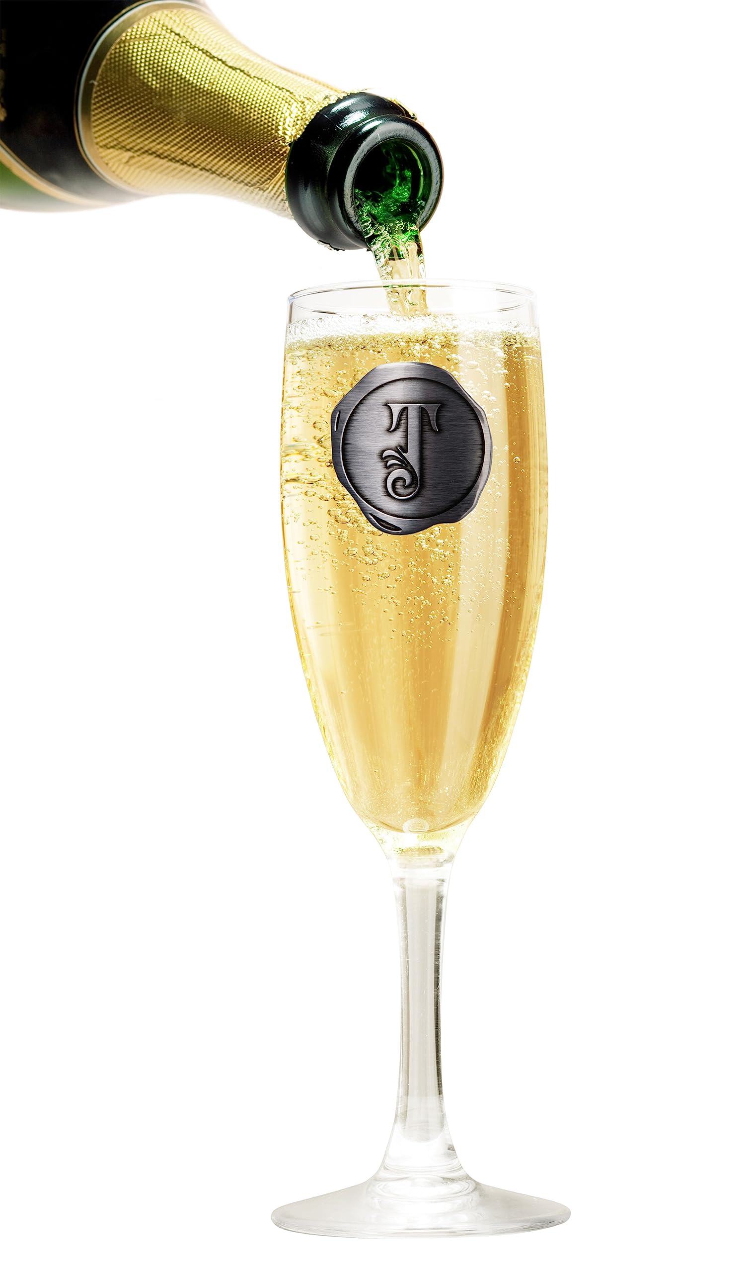 ukgiftstoreonline Aluminium Metal Monogram Initial Prosecco Champagne Glass Gift (Monogram T)