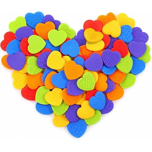 KLT Fidget Toys Bulk for Kids: 100pcs Heart Worry Stones - Quiet Classroom Rewards for Students - Small Calming Sensory Toys - Stress Relief & Focus Tools for Autism ADHD Kids - Prize Box Filler