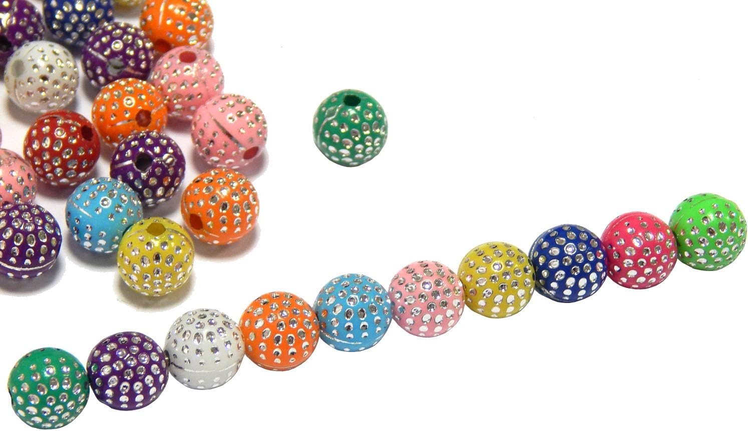 Perlin, Pack of 200 plastic beads, round, 8 mm rhinestone effect, luxury glitter beads, colourful mix, decorative beads - Image 4
