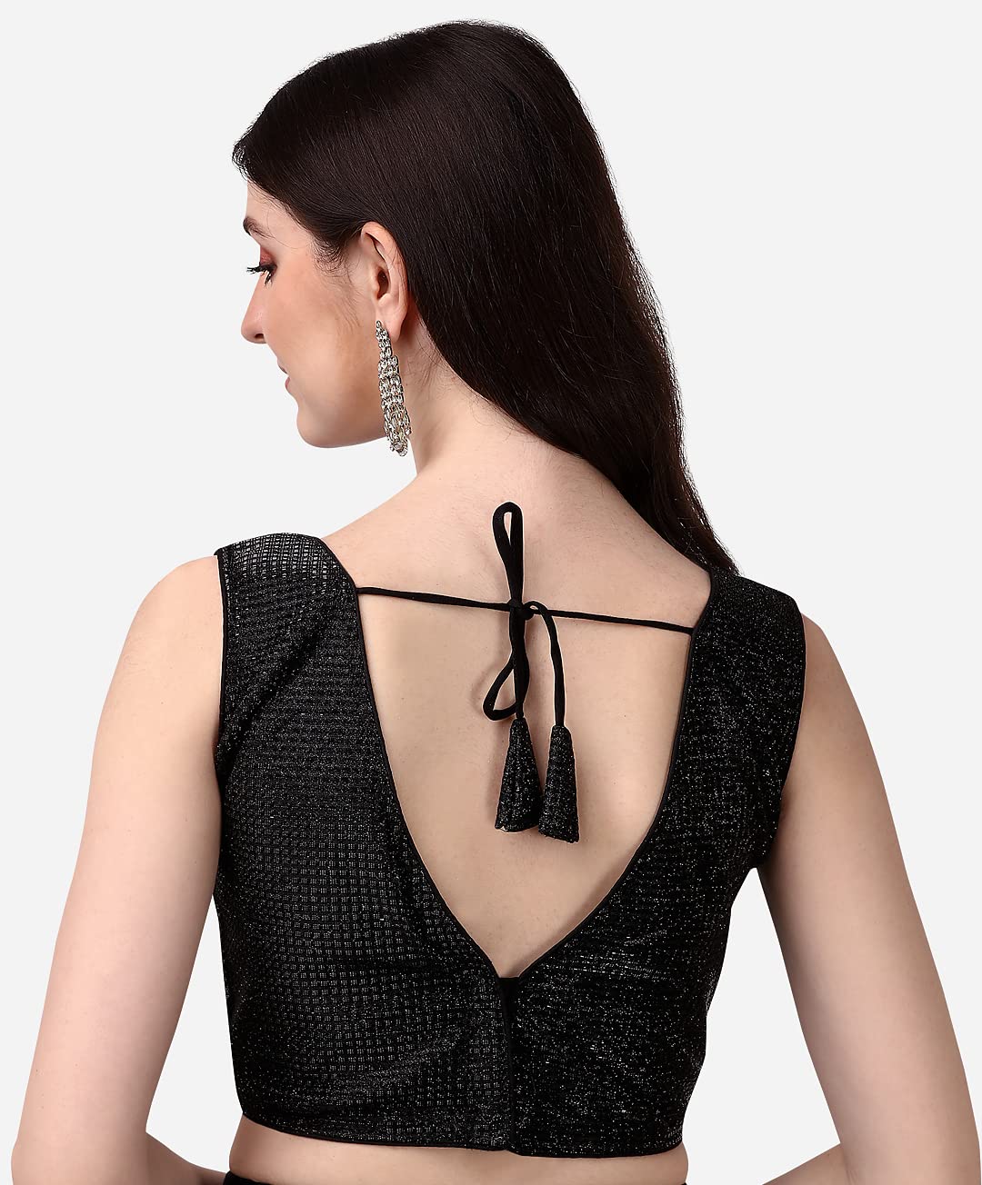 Pujia Mills Womens V Neck Sleeveless Saree Blouse(Gk Bonding Black_38)