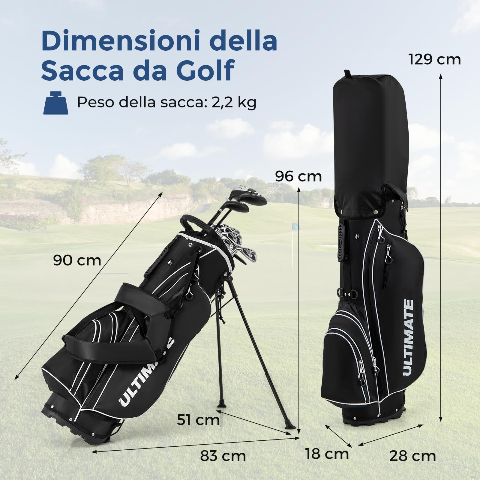 COSTWAY Set Completo di Mazze da Golf per Mancini da Uomo, Borsa Portatile con Supporto e Cappuccio Antipioggia, Include Driver 1 da 460CC, Fairway 3, Ibrido 4, Ferri 6, 7, 8, 9, P e Putter