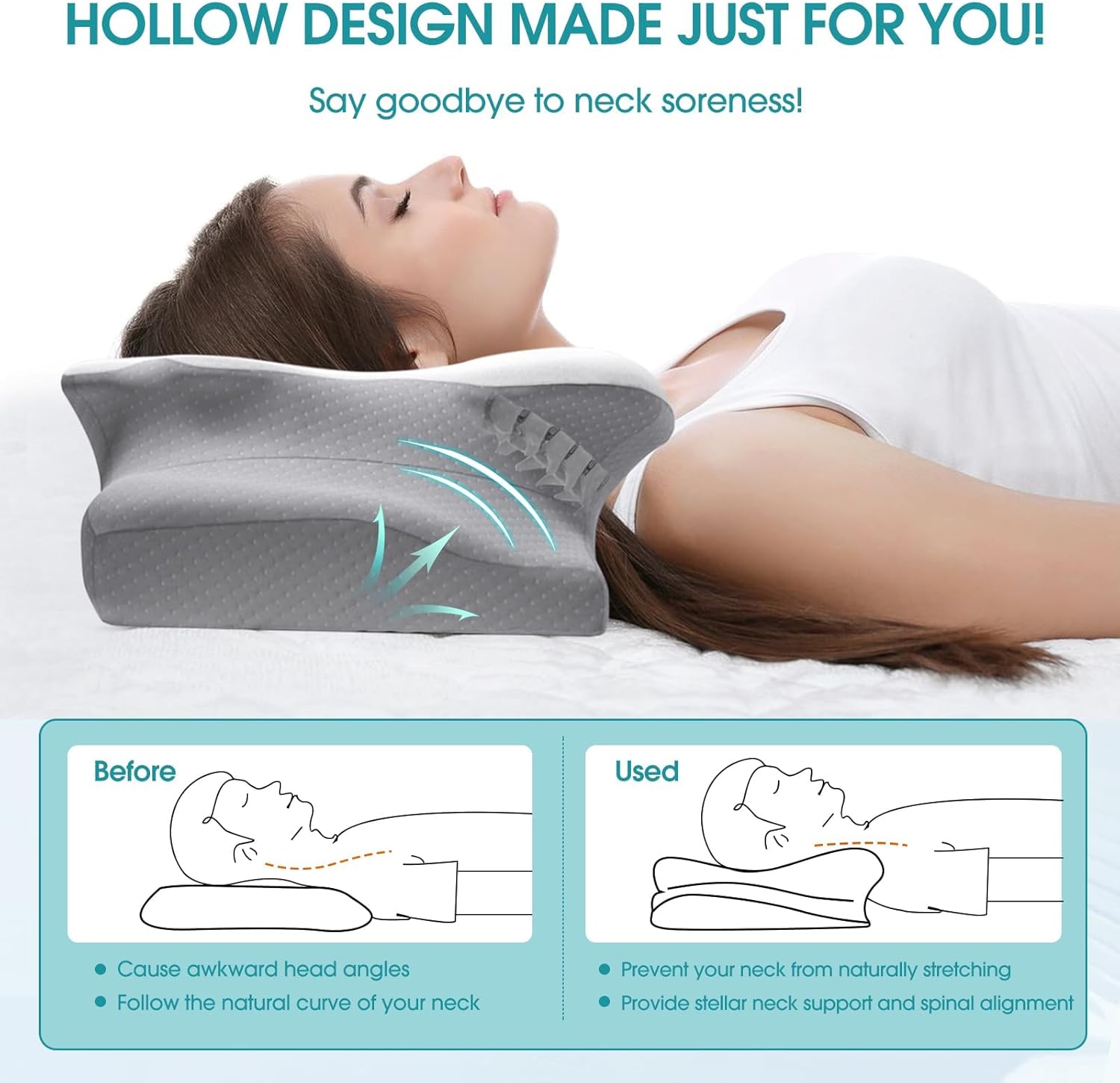 Cervical Pillow for Neck and Shoulder Support, Contour Memory Foam Pillow for Sleeping, Ergonomic Bed Pillow for Side, Back, Stomach Sleepers with Breathable Pillowcase (Queen, Medium) - Image 4