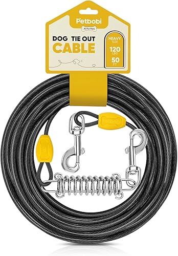 Miniatura 17 de Petbobi Cable de amarre para perros de 30 pies – Cable resistente para perro de hasta 120 libras, cable de metal para correa al aire libre con Negro