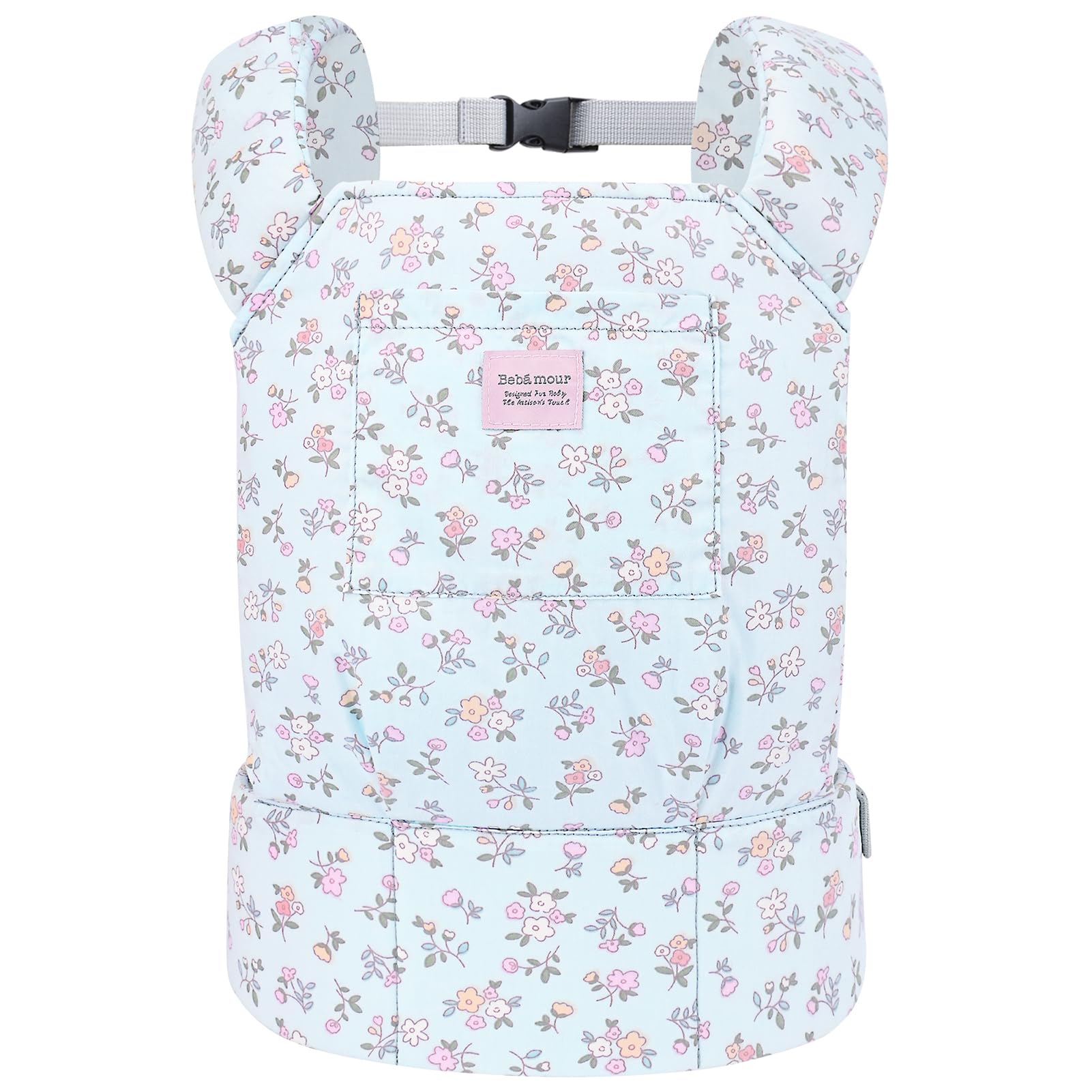 Bebamour Portabambole per bambine, fascia porta bebè 3 in 1, morbida, 100% cotone, accessorio per bambole, Light Blue Flowers - 2