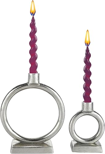 Rely+ Juego de 2 candelabros plateados de forma redonda, centro de mesa para mesa de comedor, candelabros, decoración del hogar, mantel de boda,