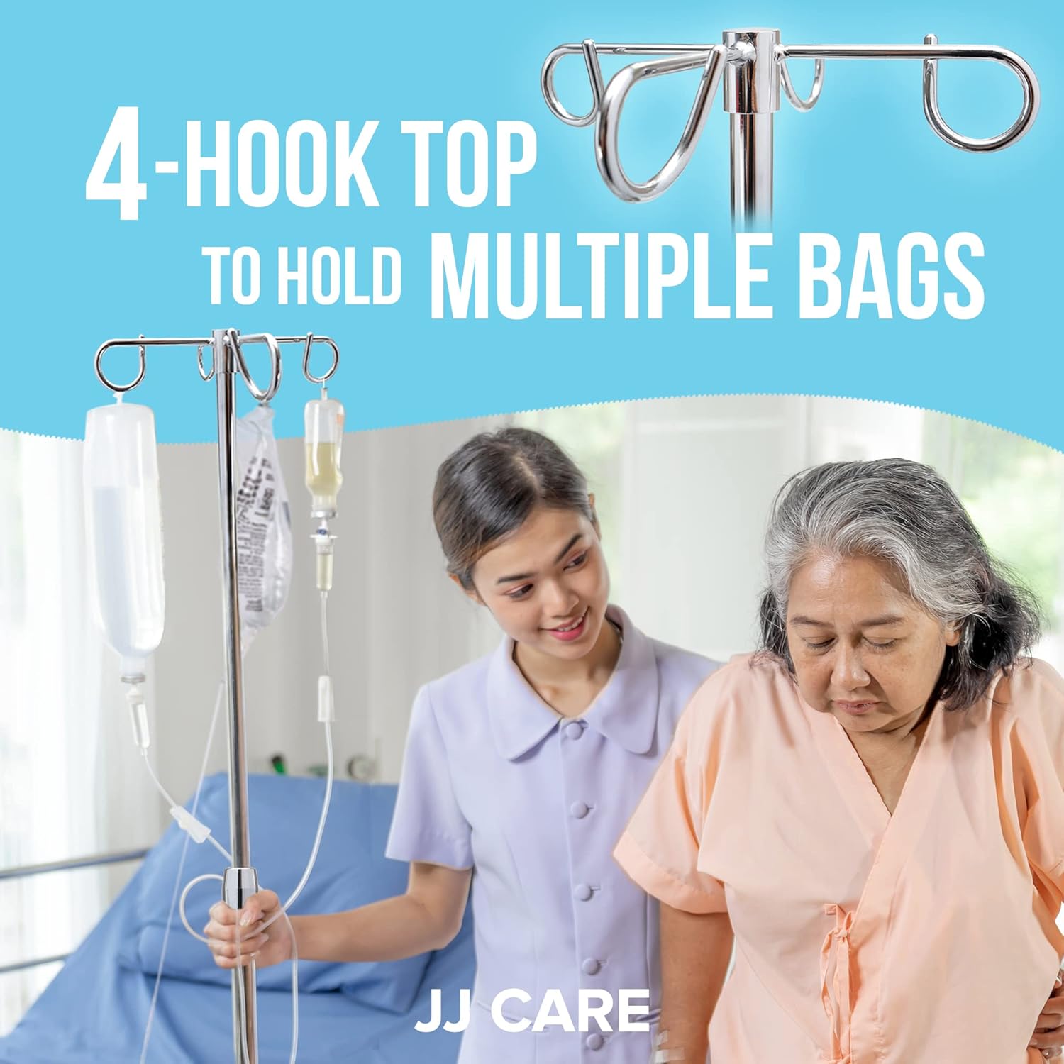 JJ CARE IV Pole with Wheels - IV Stand with Heavy Duty Aluminum Base - Portable Pediatric IV Pole Durable Chrome Steel with Locking Casters : Industrial & Scientific