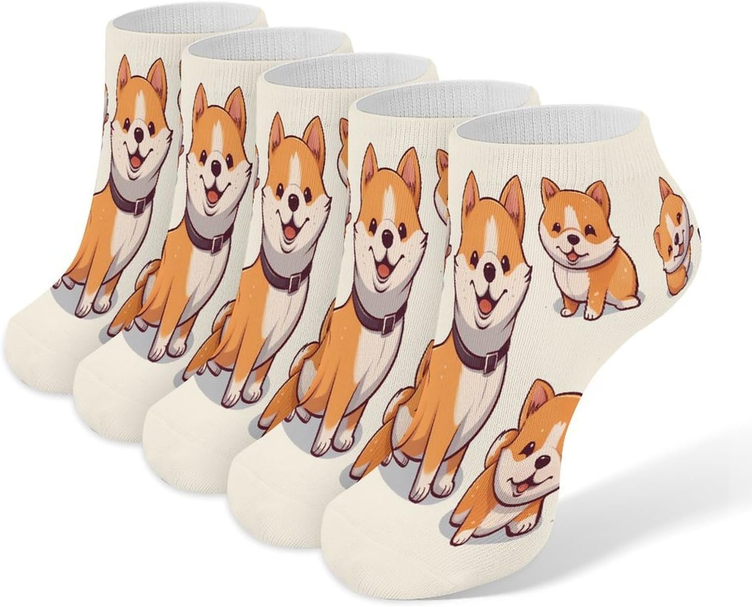 Cute Shiba Inu Dog Ankle Socks for Men Women 5 Pairs | Comfortable Casual Low Cut Socks, Lightweight No Show Breathable Athletic Socks, Soft Mini Crew Socks for All Seasons
