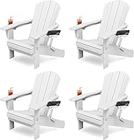 Vista 11 de KINGYES Silla Adirondack plegable con soportes dobles para tazas, sillas de exterior de polietileno de alta densidad para todo tipo de clima, silla