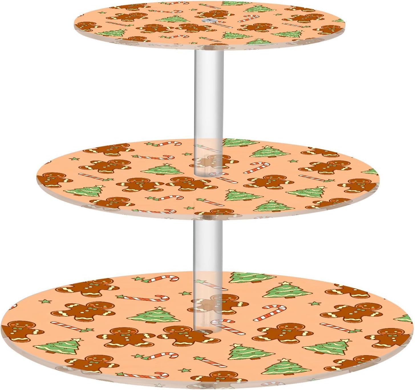 Gingerbread Candy Cane Christmas Tree Star 3 Tier Acrylic Cupcake Stand, Cupcake Stand for 34 Cupcakes for Weddings, Christmas,Holidays,Parties,Birthday,Printed Cupcake Tower 23302000