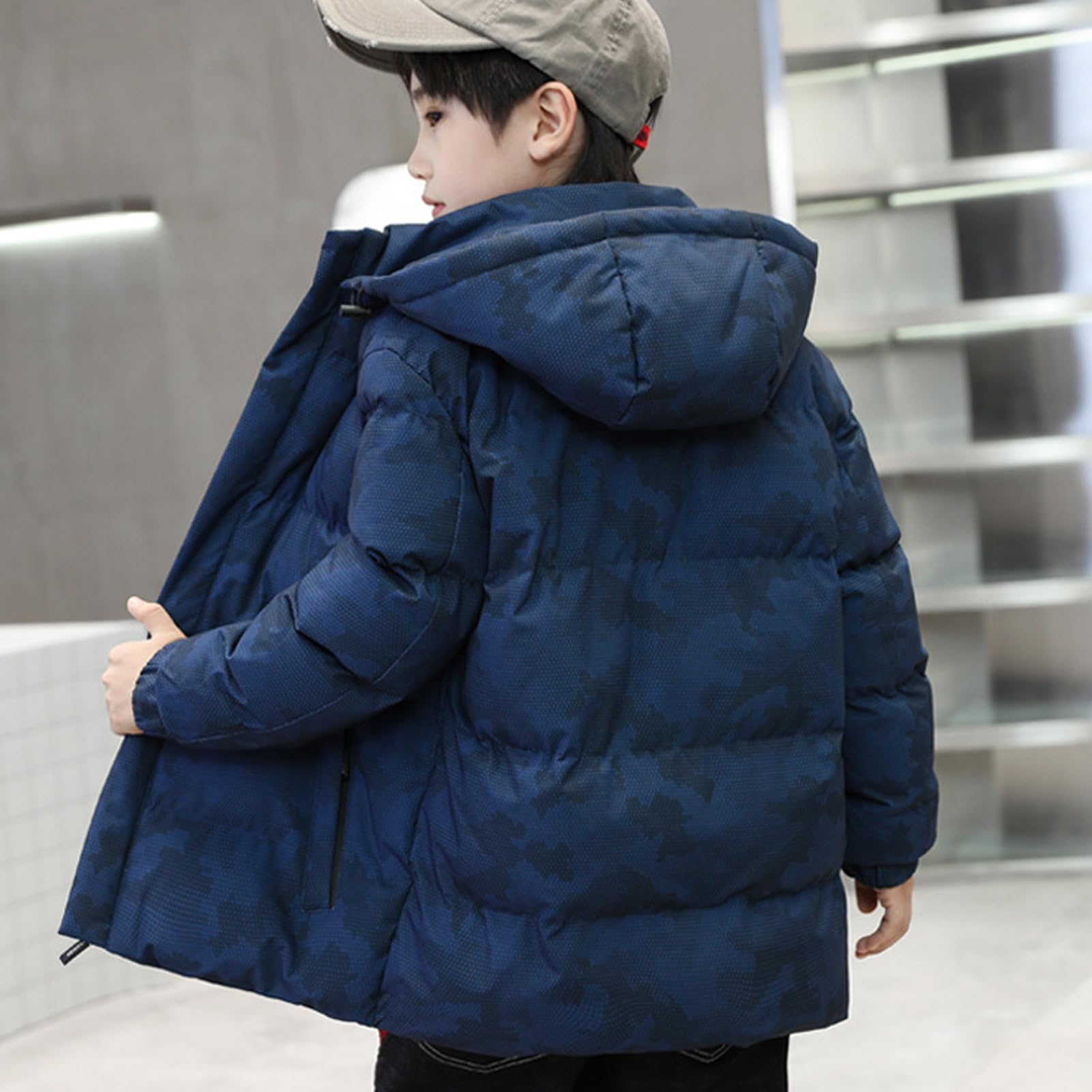 Winterjacke Jungen Daunen-Baumwolljacken Kinder Wintermantel mit Kapuze Dicke Warme Steppjacke