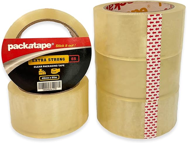 Packatape Packing Tape Extra Strong 5 Rolls Clear Packaging Tape 48mm x 50m Ideal for Parcel, Packing, Packaging, Storage Cardboard Boxes