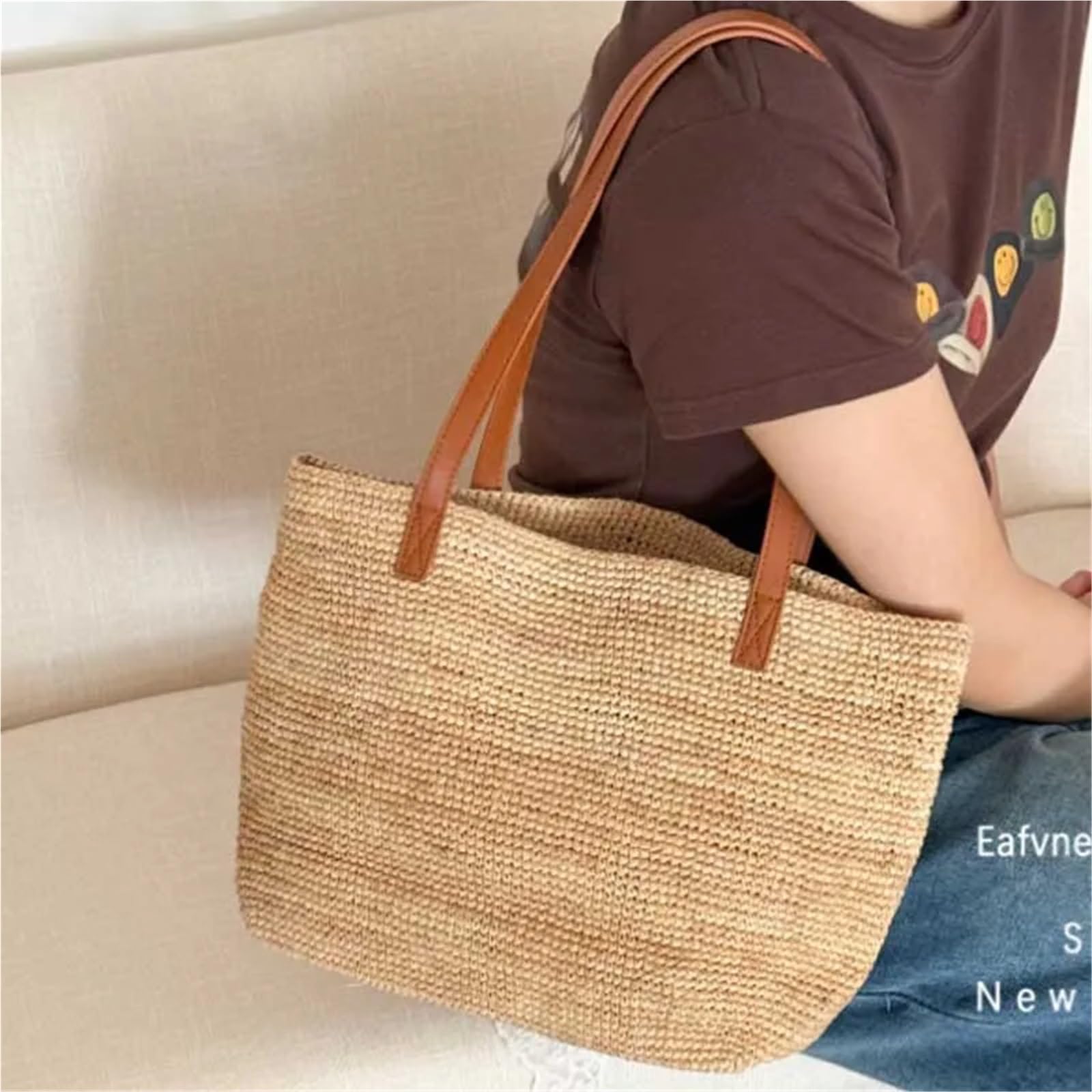 Bolso de Playa Trenzado Bolso tejido de hierba for mujer, bolso playa gran capacidad for vacaciones verano, hombro