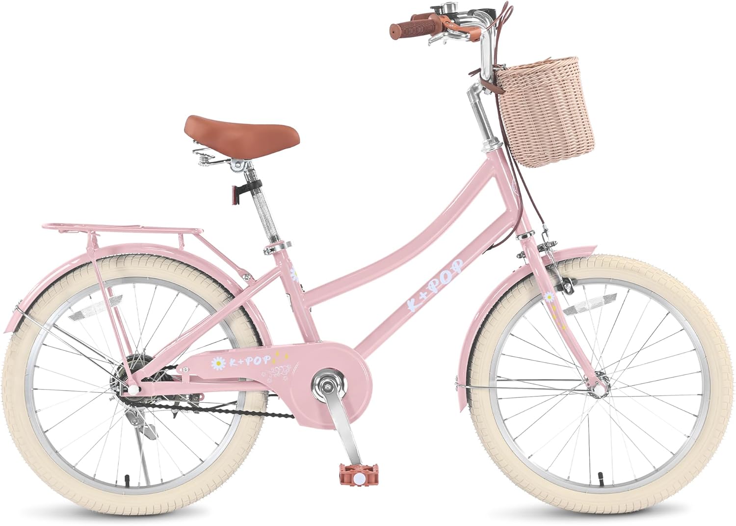 Bicicletas para niñas de 8 a 12 años, bicicleta para niñas de 20 pulgadas con canasta, bicicletas ligeras para niños con freno en V delantero +