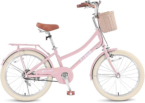 Bicicletas para niñas de 8 a 12 años, bicicleta para niñas de 20 pulgadas con canasta, bicicletas ligeras para niños con freno en V delantero +
