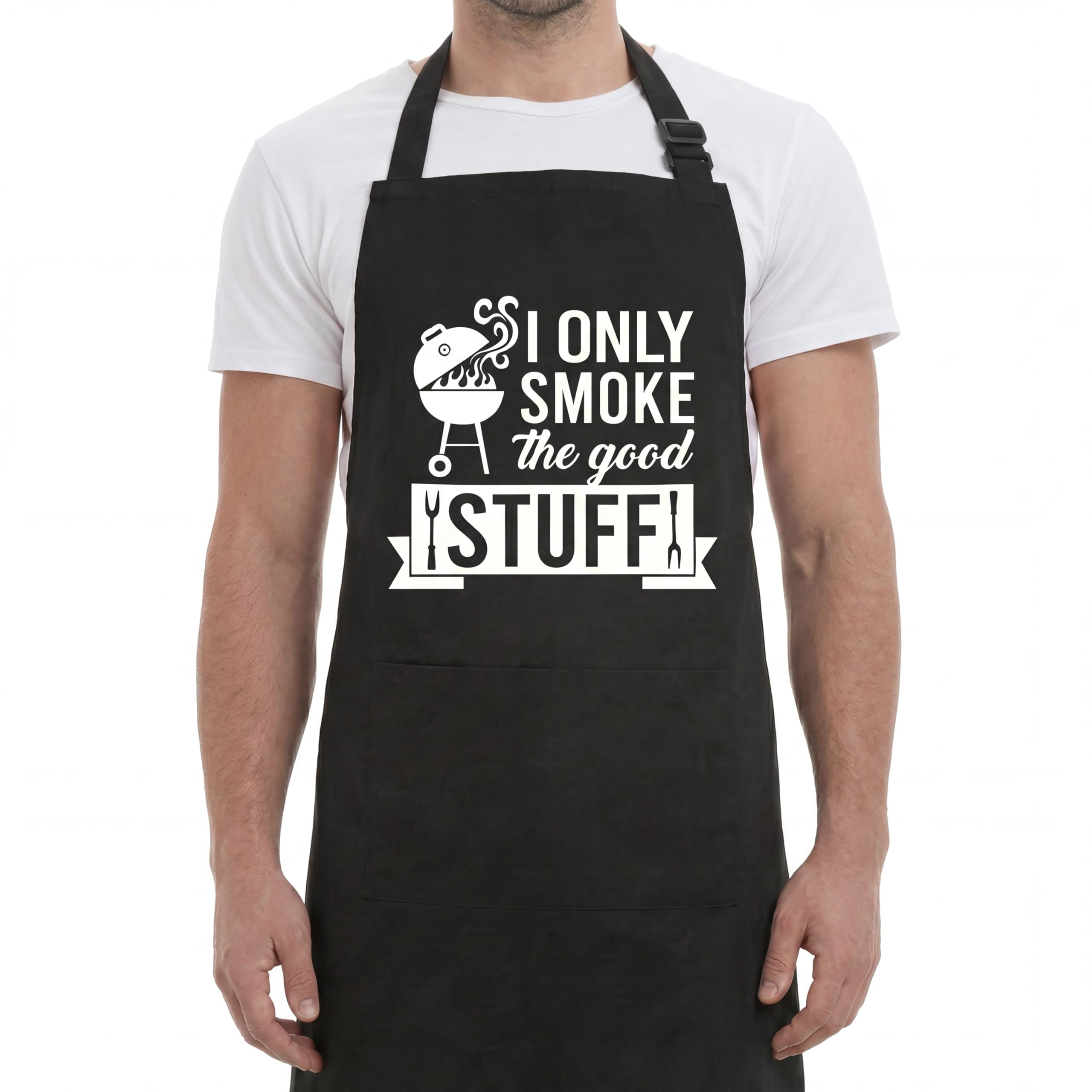 Funny BBQ Aprons for Men, Fathers Day Gift, Christmas Gift for Men Grandad Dad, Mens Birthday Presents, Men BBQ Aprons for Cooking Personalised and Unusual, Mens Cooking Present (SMOKE GOOD STUFF)