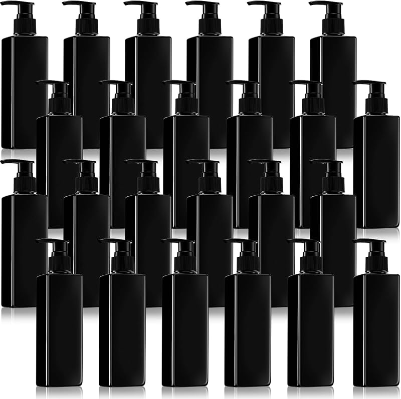 Chunful 24 Frascos Recarregáveis com Bomba, 250 mL, PET e PP, Pretos