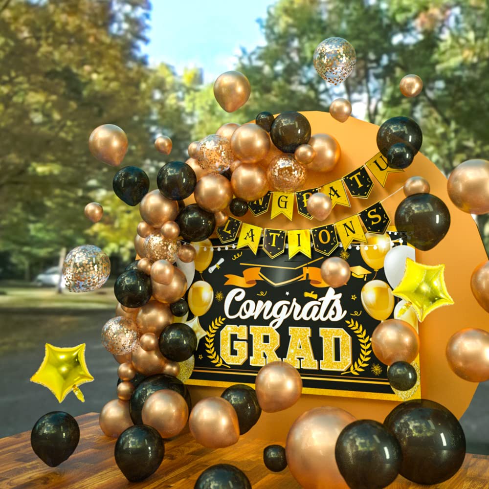 Graduation Decorations | Misome 131PCS Black and Gold Balloon Arch kit, 2024 Graduation Decorations | Graduation Party Decorations 2024 | Class of 2024 Decorations | Background+Banner+Balloon