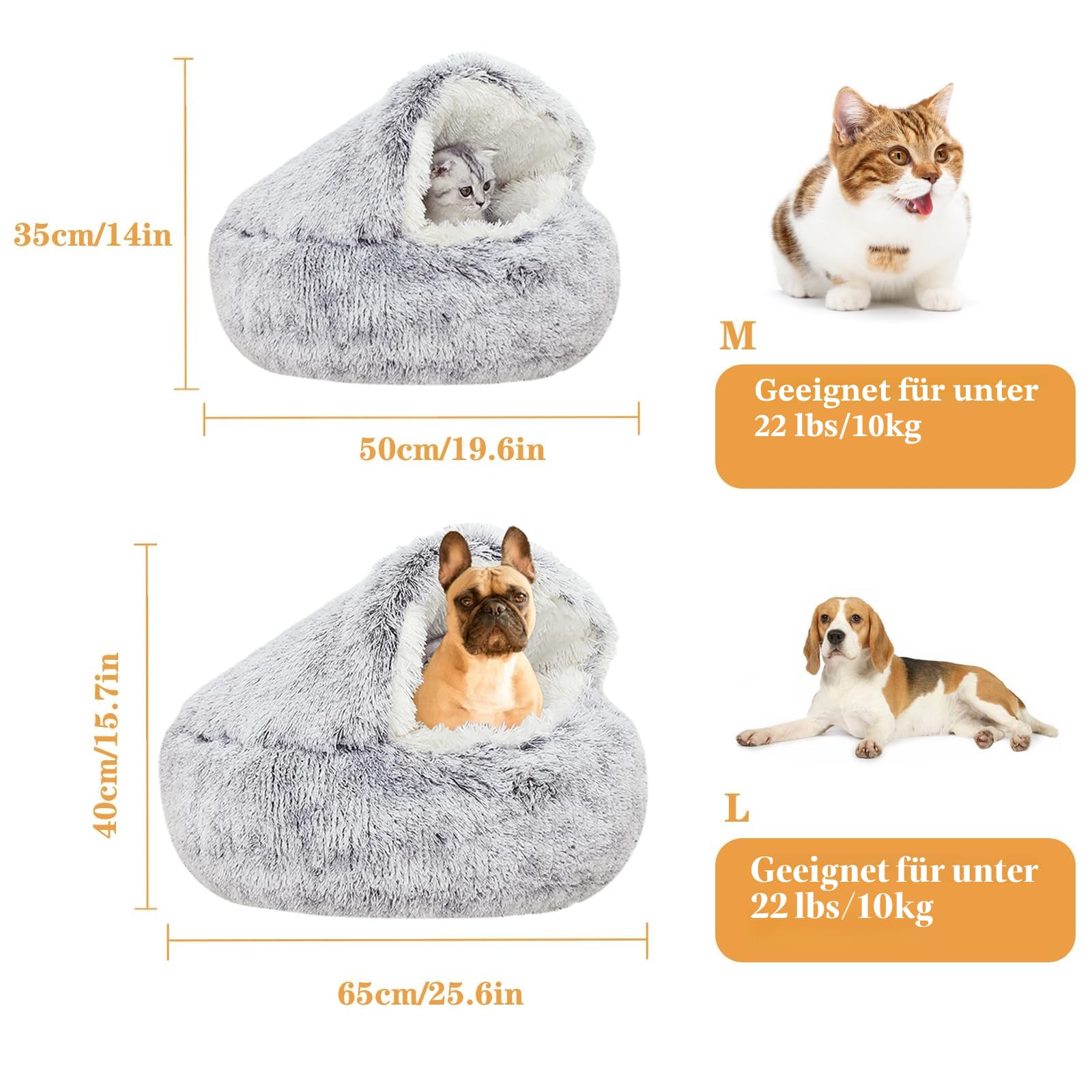 SUOXU Bedecktes Katzenbett Kleines Hundebett, Plüsch Donut Cuddler Nest Warmes weiches beruhigendes Hundekatzennest Welpenbett mit kuscheligem Schwamm rutschfester Boden für unter 7kg kleine Haustiere