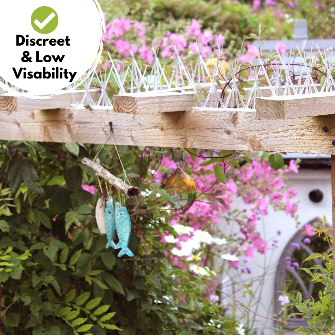 Defender Bird Spikes | Ampio deterrente per piccioni in plastica | 5 metri con silicone di fissaggio Defender