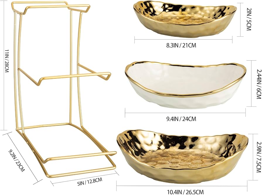 Tier Fruit Basket YYW 3-Tier Ceramic Fruit Stand (White/Gold