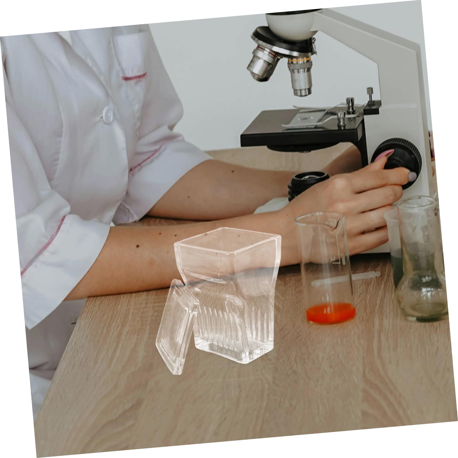 OUNONA Barattolo Vetrini con Coperchio 2 Pezzi in Vetro Trasparente per Colorazione Capacità 5 e 9 Design Verticale Salvaspazio per Laboratorio e Medicina