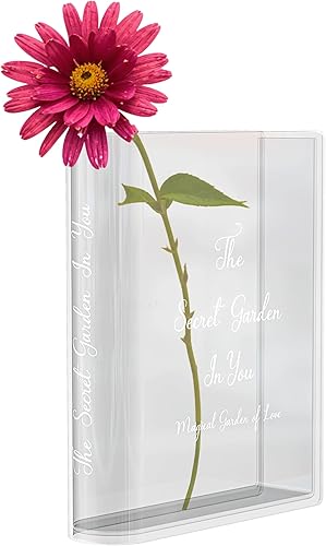 Skywin Florero acrílico transparente (impresión blanca)  Floreros acrílicos para decoración estética de habitación  Florero transparente para